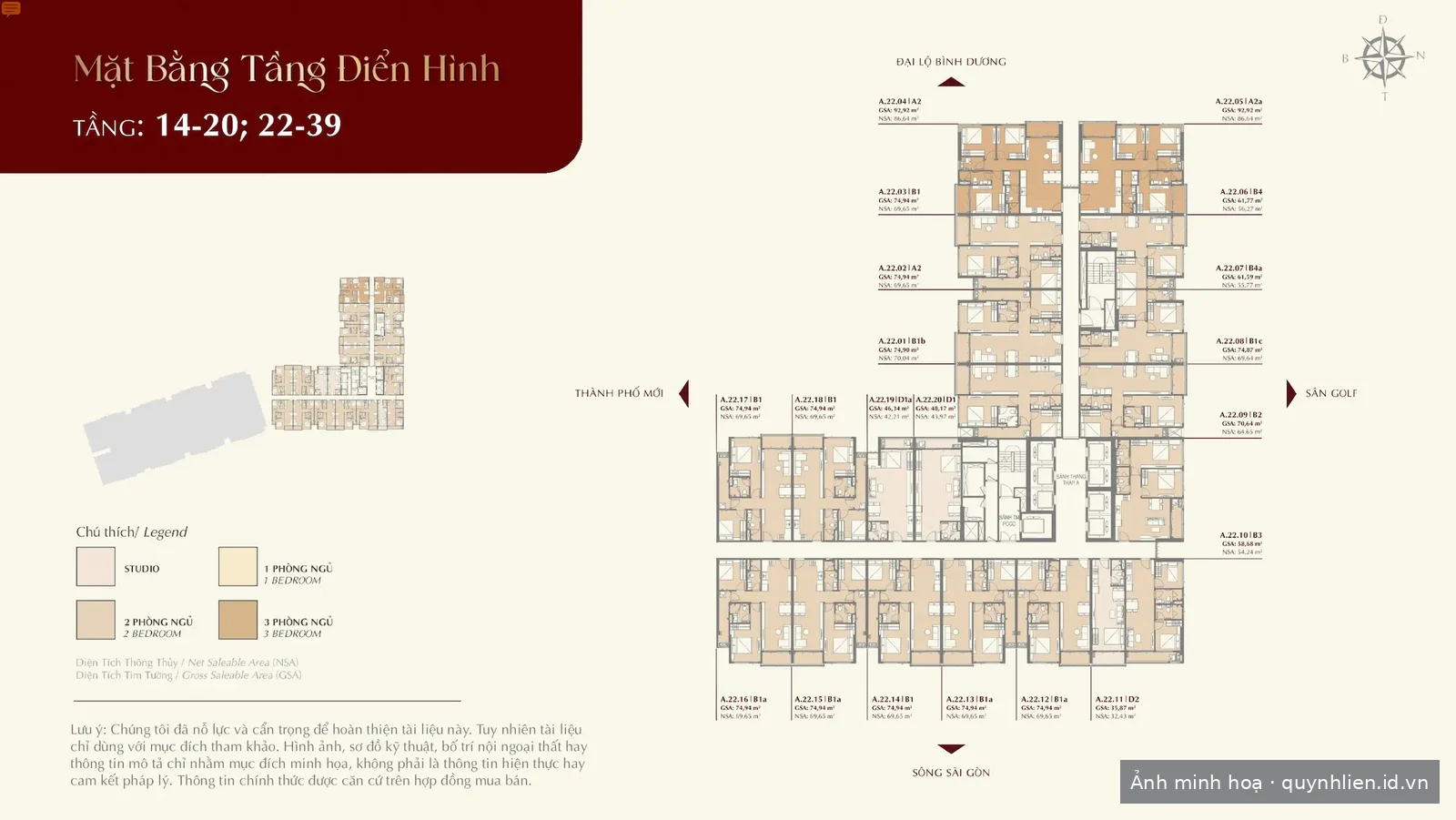 Mặt bằng tầng điển hình tầng 14–20 và 22–39 Khải Hoàn Imperial