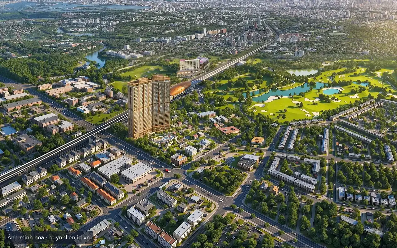 Toàn cảnh khu vực dự án Khải Hoàn Imperial: mặt tiền Quốc lộ 13, tuyến metro và sân golf Sông Bé